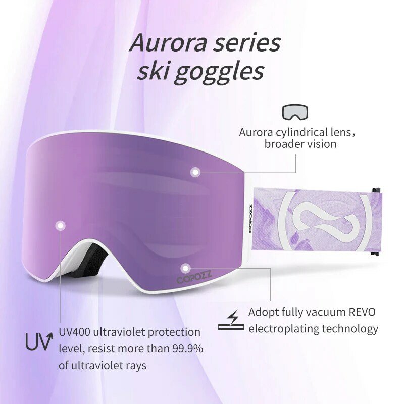 Óculos de esqui magnéticos Copozz para homens e mulheres, óculos anti-embaciamento com lente mudança rápida, duas opções, proteção uv400