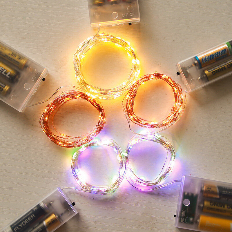 أضواء سلسلة LED من الأسلاك النحاسية ، صندوق بطارية ، أضواء ملونة ، حفل زفاف ، عطلة ، ديكور المنزل ، إكليل