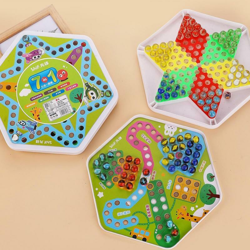 เกมหมากรุกบิน7-in-1เกมกระดานของเล่นเสริมทักษะเด็กจีนสำหรับเด็กของเล่นเพื่อการศึกษาเกมปริศนาสำหรับผู้ใหญ่สนุกและท้าทาย