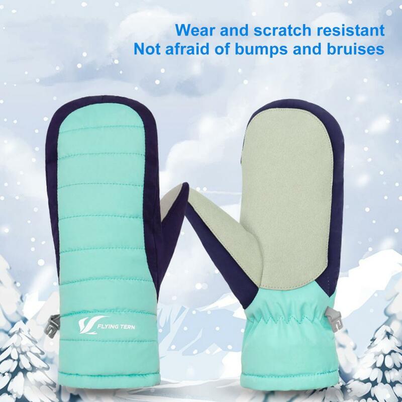 Лыжные перчатки, ветрозащитные перчатки, водонепроницаемые зимние варежки для детей, теплая флисовая подкладка, идеально подходит для мальчиков и девочек, для зимней погоды, термальные