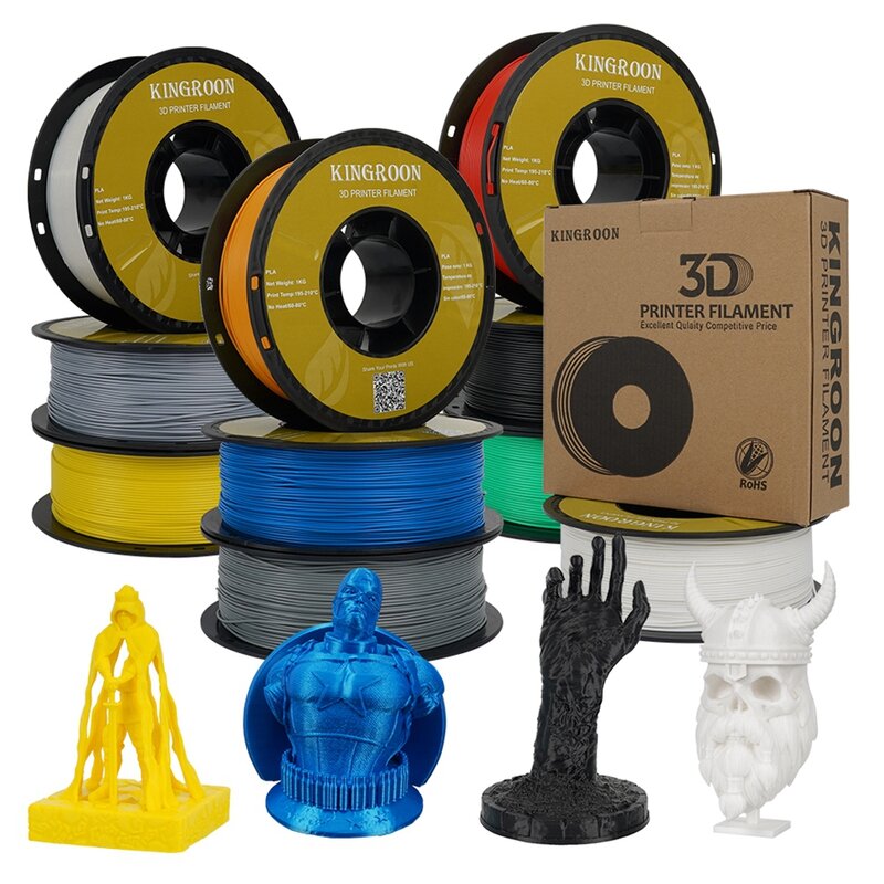 KINGROON-filamento PLA para impresora 3D, 1,75mm, 5/10KG, estándar, 1 kg/rollo, filamentos de impresión 3D, mezcla de colores, envío Local