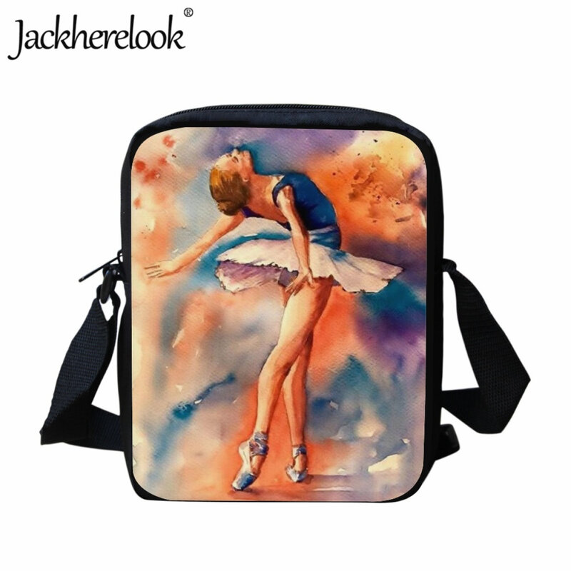Jackherelook Ballet Girl Ilustração Messenger Bag para Crianças Pequena Capacidade Sacos Escolares Lunch Bag Crianças Viagem Shoulder Bag