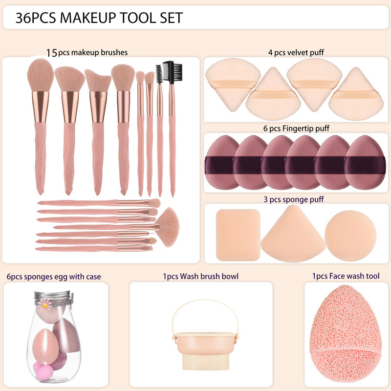 36 наборов инструментов для макияжа, большой набор искусственных губки для макияжа, спонж для пудры, Кисть для макияжа, инструменты для чистки и сушки
