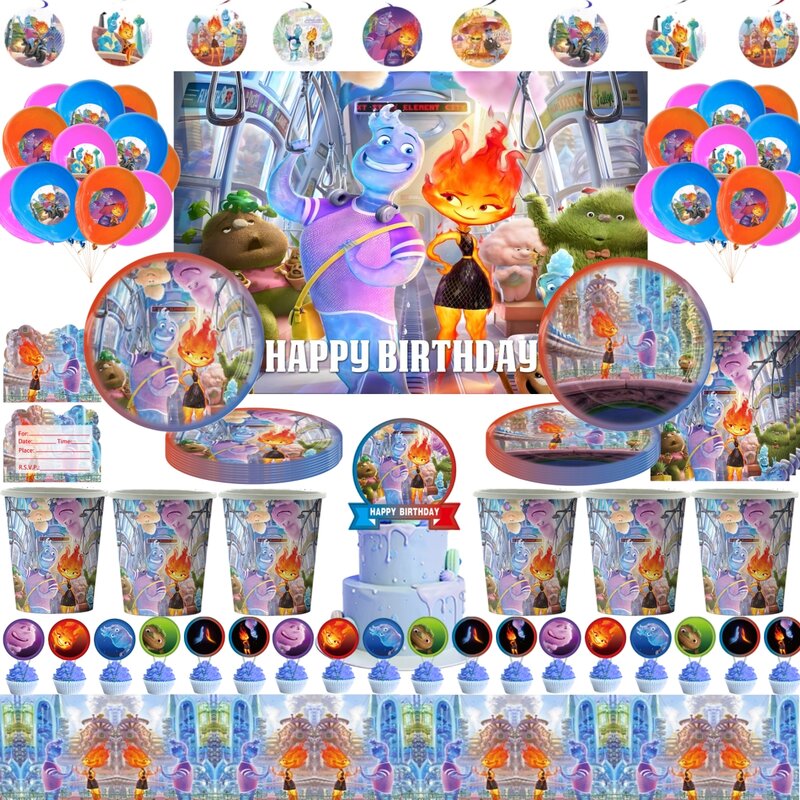 Disney Elemental Birthday Party Decorations Tableware Set Kids Favor Balloon Banner Tablecloth Baby Shower Kids Party Supplies
