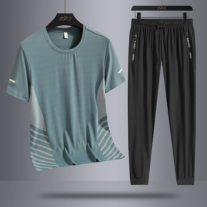 Conjunto de 2 piezas de ropa deportiva para hombre, traje cómodo de malla transpirable para correr, trotar, Fitness, entrenamiento, novedad de verano, 2024