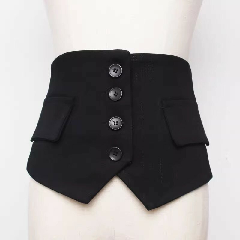 여성 패션 블랙 원단 코르셋, 여성용 커머번드 코트, 허리띠 원피스 장식, 와이드 벨트, J263