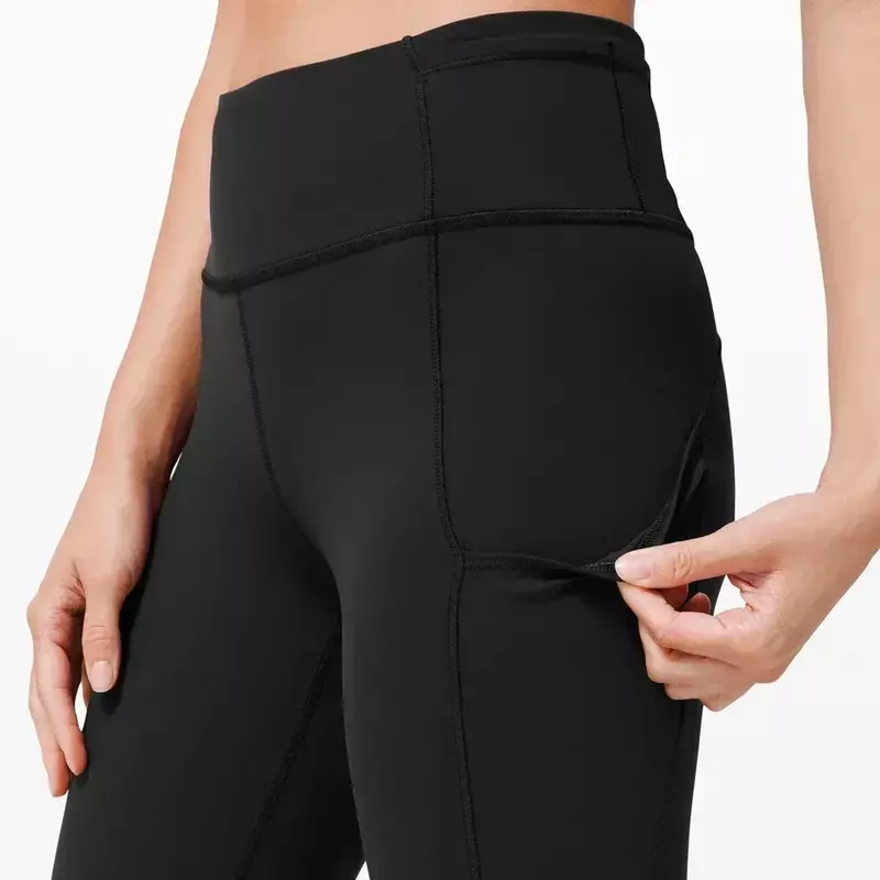 Lemon Women High Waist Sports Leggings Side Pocket Reflective Yoga Pants Quick Dry Breathable Fitness Running Workout Trousers