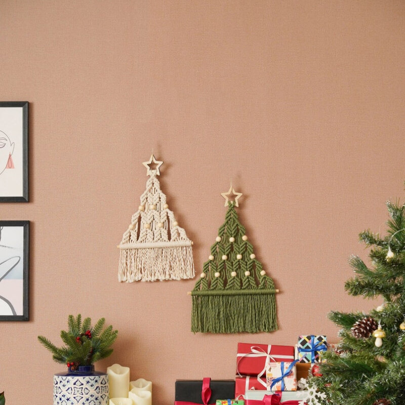 Boho Kerst Decor Kerst Muur Kunst Macrame Xmas Decor Vakantie Muur Decor Hangende Macrame Chrismas Boom Fd39743624