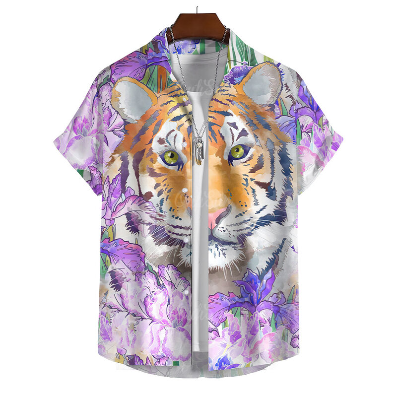 Floral Shirts For Mens Short Sleeve Tops Summer Outfits Animal Graphics Apparel Oversized Loose Vacation Men's Hawaiian Shirts