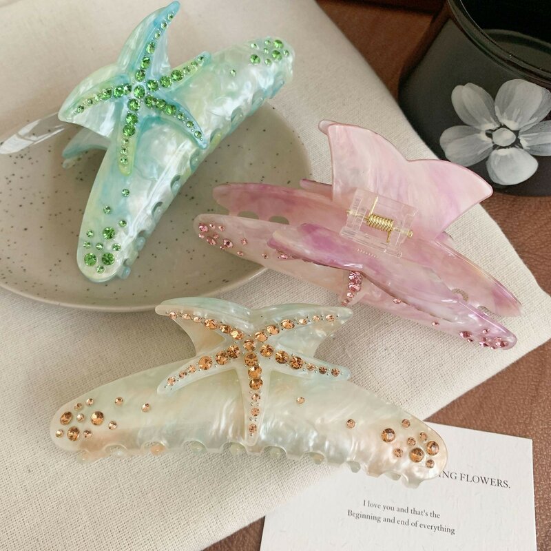YHJ Underwater World Hair Claw Colorful Starfish Crabs Hair Claw Clip Hair Accessories for Women Girls