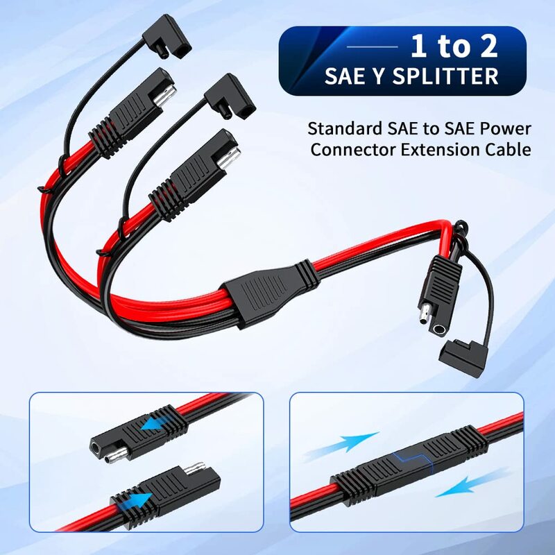 Extractme-Câble d'extension SAE vers SAE DC, 10AWG 1 à 2, adaptateur d'alimentation automobile, prise SAE pour panneau solaire, chargeur de batterie
