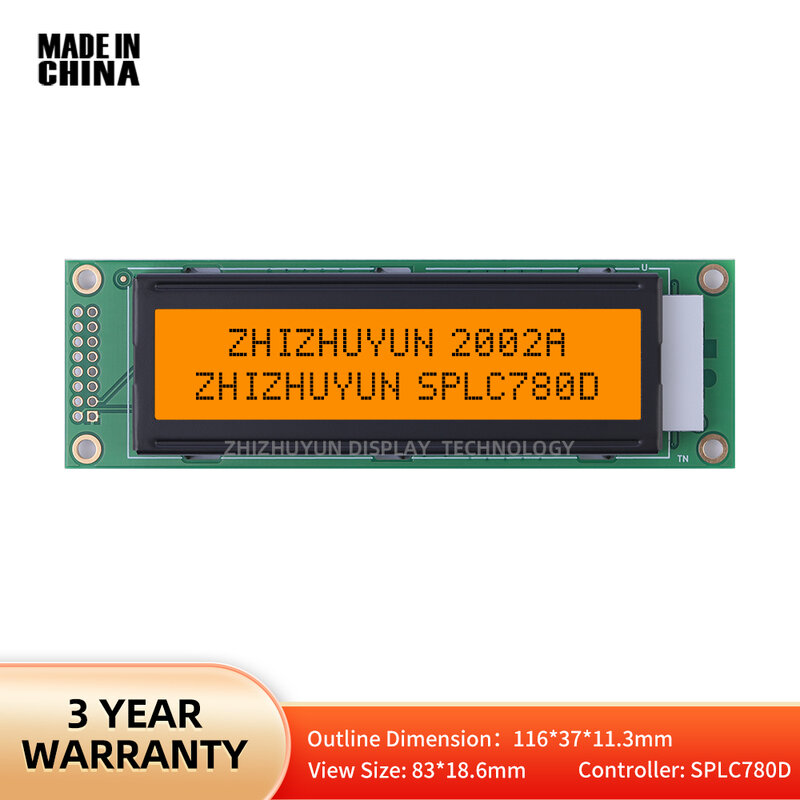 โมดูลแผงควบคุมอักขระแบบสองแถว SPLC780D แผงควบคุมอักขระสีส้มไฟสีดำมี LCD2002A