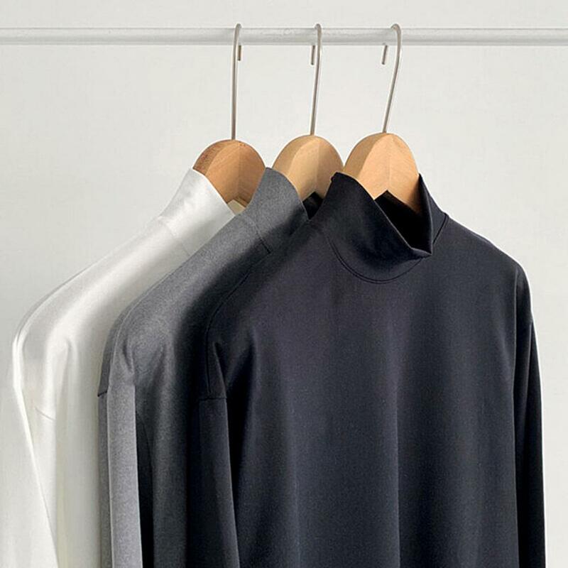 Suéter de manga larga para hombre, camiseta suave y transpirable, elástica, Cuello medio alto, Tops de Base para invierno y otoño
