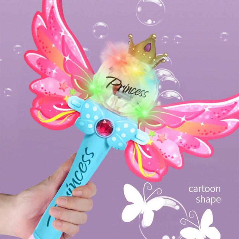 Fairy Stick เรืองแสง Magic Wand ของเล่นกลางแจ้งสำหรับเจ้าหญิงสาวทารก Crown ไฟฟ้า Bubble Blower Machine สาวของขวัญ