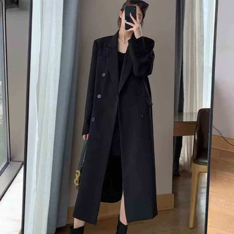 Trench Women Korean Fashion Temperament Long Length Solid All-match Popular X-long Spring Ladies Attractive Casual Daily Cozy