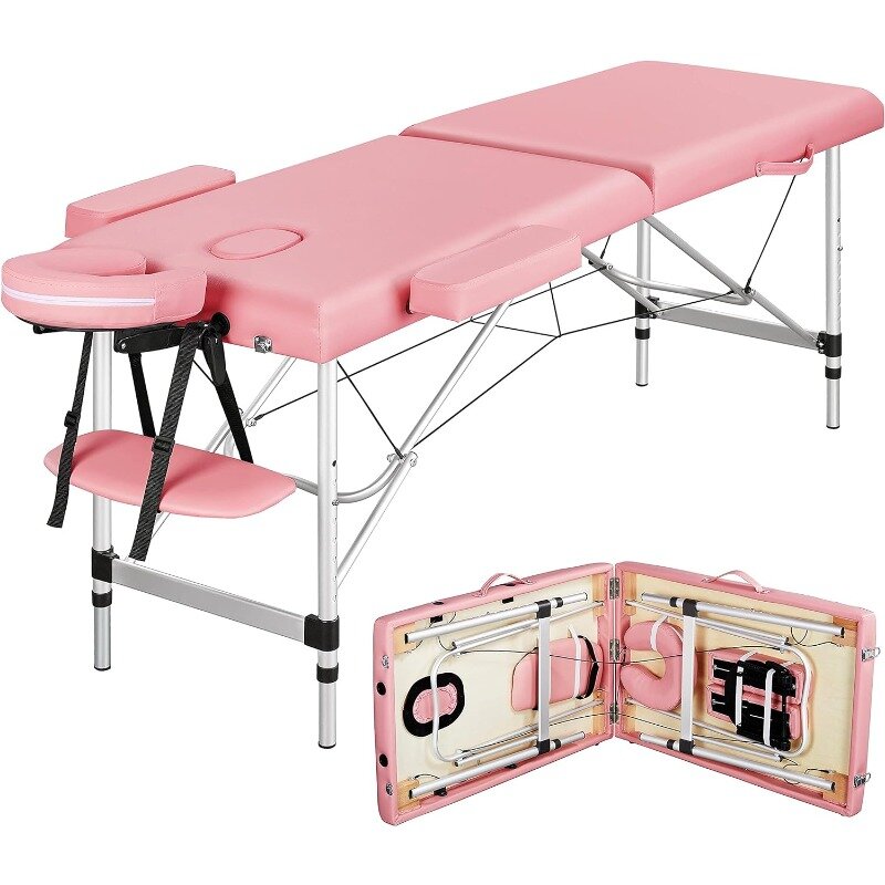 Mesa de masaje portátil de 2 secciones, camas de Spa con taburete rodante, cama de masaje y silla de salón giratoria ajustable, cama de salón de aluminio
