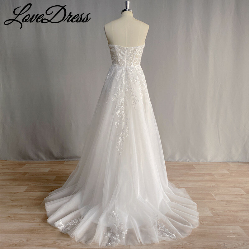 LoveDress Sweetheart Wedding Dress A-Line Lace Appliques Backless Bride Gown Zipper Tulle Train  Real Picture Vestido de noiva