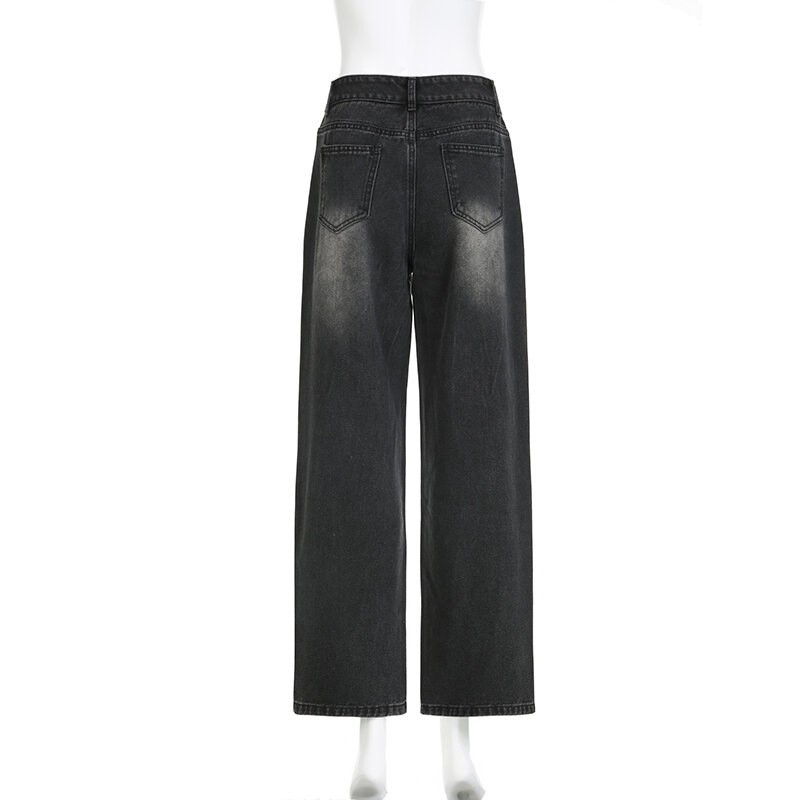 BIIKPIIK Базовые Женские джинсы со стразами модные серые потертые повседневные брюки универсальные прямые брюки лаконичная нижняя одежда для зимы