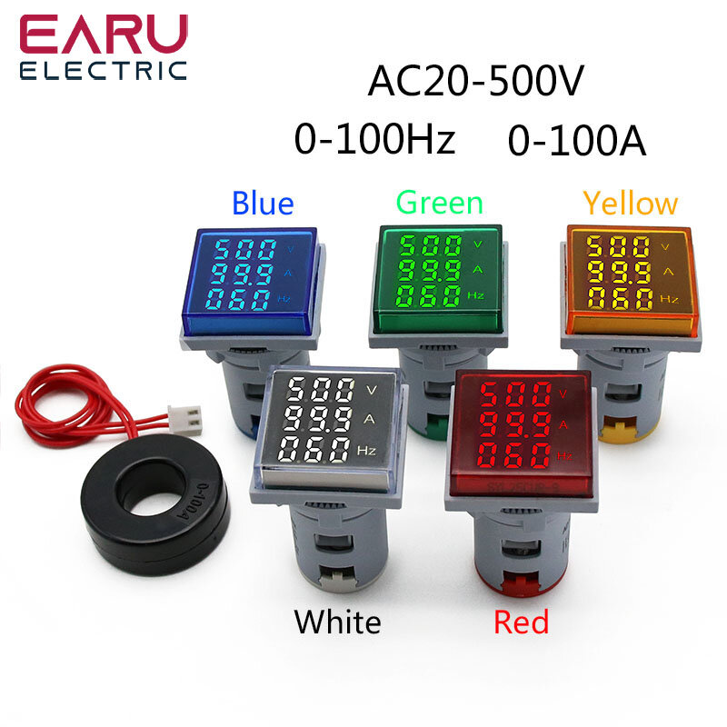 Quadratische LED digitale Voltmeter Ampere meter Hertz Meter AC20-500V Signal leuchtet Spannung Strom frequenz Combo Meter Indikator Tester