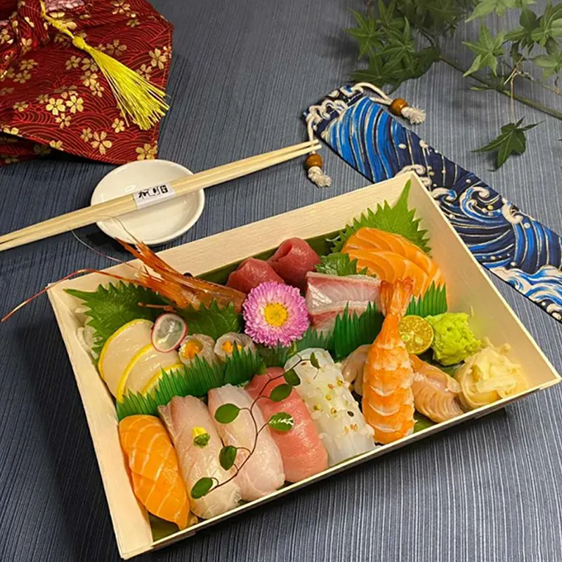 Boîte à lunch en bois personnalisée pour aliments légers, boîtes d'emballage pour sushi à emporter Sashimi japonais, boîtes sortantes, produit de poulet