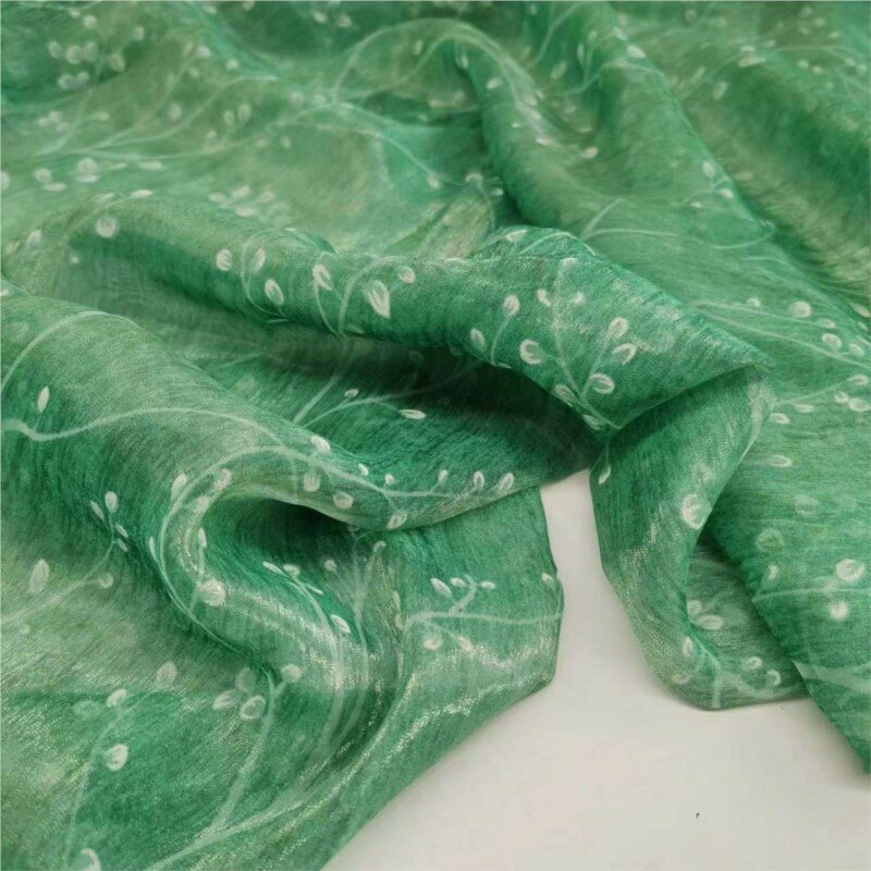 Офсетная печать, сморщенная шелковая парчовая шифоновая ткань, желто-зеленая ткань «сделай сам» в старинном стиле, искусственная декоративная ткань ручной работы