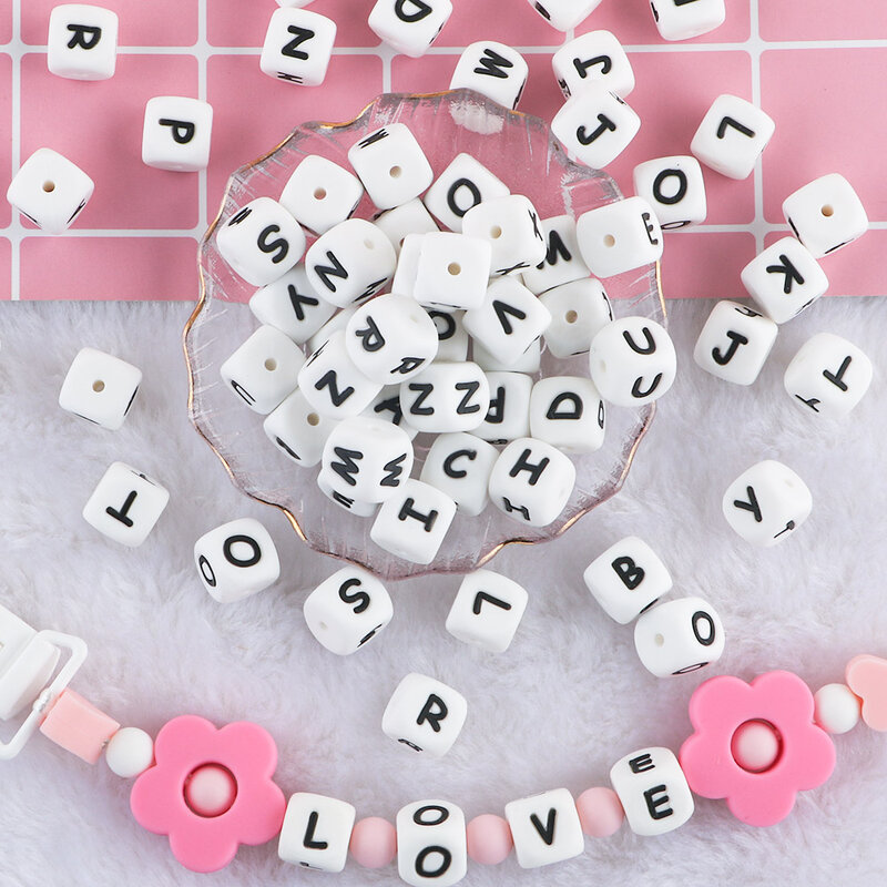 Perles en Silicone avec Lettres de l'Alphabet Anglais de Qualité Alimentaire, Bijoux à Faire Soi-Même, Bracelet, Sucette Personnalisée, 10mm