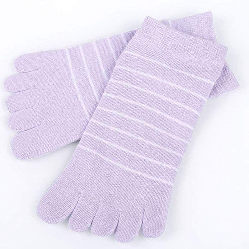 Toe Boat Socks Women Girl Cotton Striped Simple Young Casual Soft Elastic Sweat-Absorbing Student 5 Finger Ankle Socks 4 Seasons