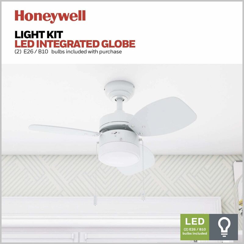 Ventilatori da soffitto Honeywell Ocean Breeze, ventilatore da soffitto moderno a LED per interni da 30 pollici con luce, catena di trazione, doppie opzioni di montaggio