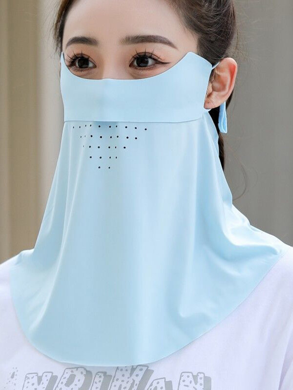 Mascarilla de protección solar para mujer, máscara facial de seda de hielo Anti ultravioleta, poliéster transpirable, novedad de verano