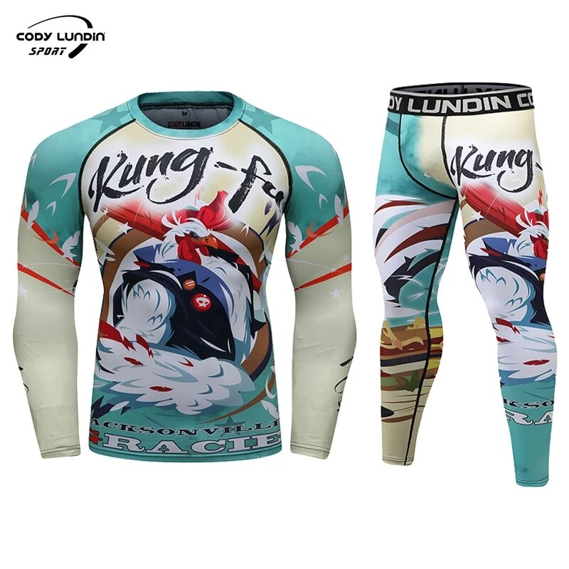 Chie Lundin-ropa con estampado 3D para hombre, Jersey de entrenamiento de ciclismo para correr, Kickboxing, pantalones de lucha de combate, conjunto Rashguard