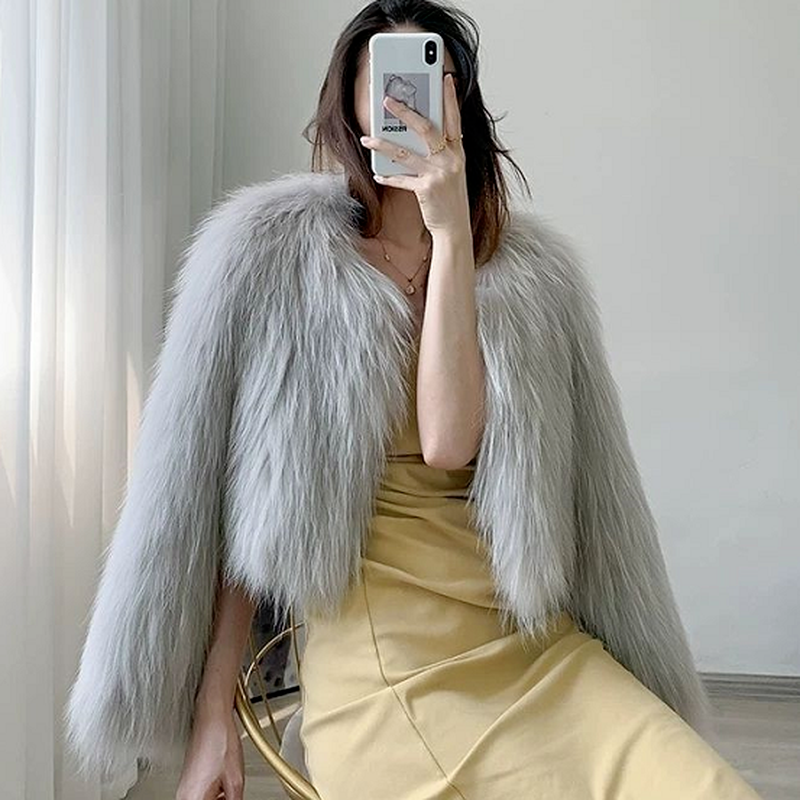 Jaket Bulu 2022 Jaket Musim Dingin Hangat Wanita Bulu Imitasi Y2K Pakaian Jalan Mode Antik Longgar Lengan Panjang Hitam Merah Muda Hitam
