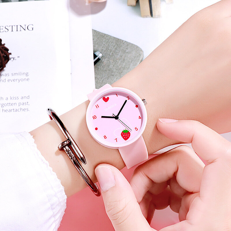 女の子のための小さなイチゴの形をした時計,女の子のための素敵なファッションアクセサリー,ピンク,2022