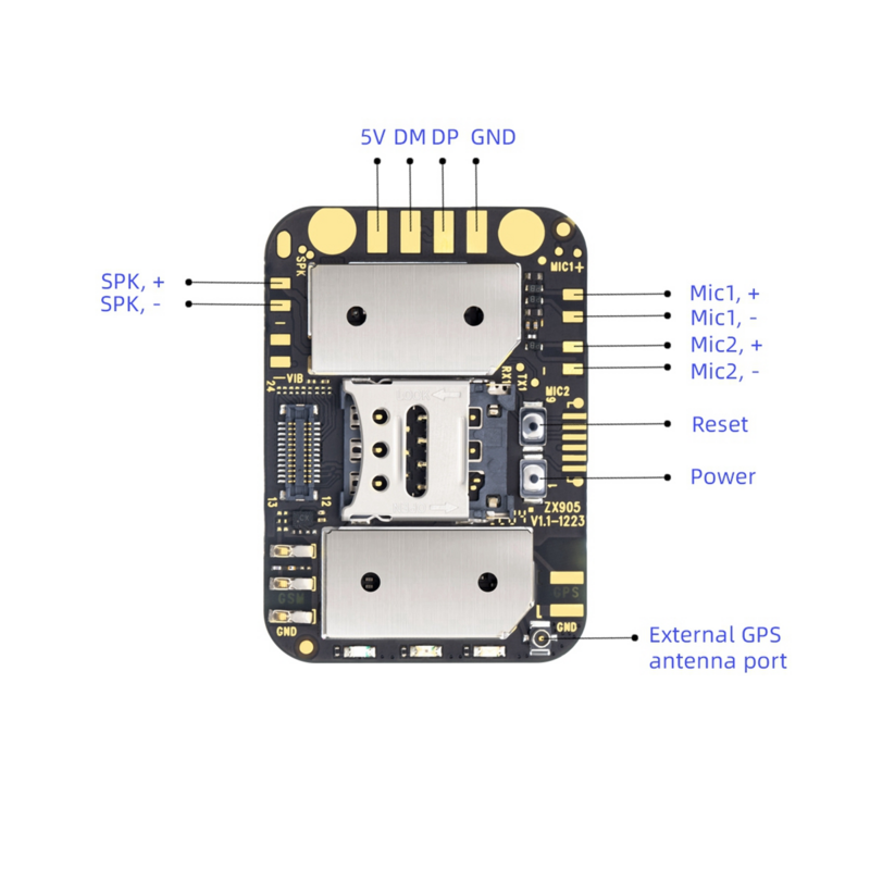 Placa de módulo de seguimiento PCBA antipérdida para uso Personal de niños, Chip rastreador GPS LTE CAT-1, ZX905, tamaño pequeño, 2G + 4G