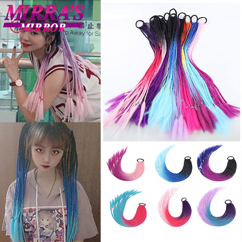 Caixa Braid Ponytail Extensões com Rubber Band, Ombre Zizi Hairpiece, Cabelo para Crianças, 24"