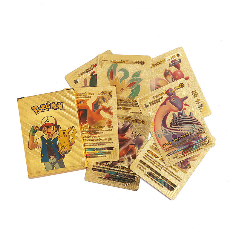 Карты из цветной золотой фольги с покемоном, 27-55 шт., карточки Charizard Pikachu Arceus, серебряная Радуга, английская, испанская, VSTAR VMAX