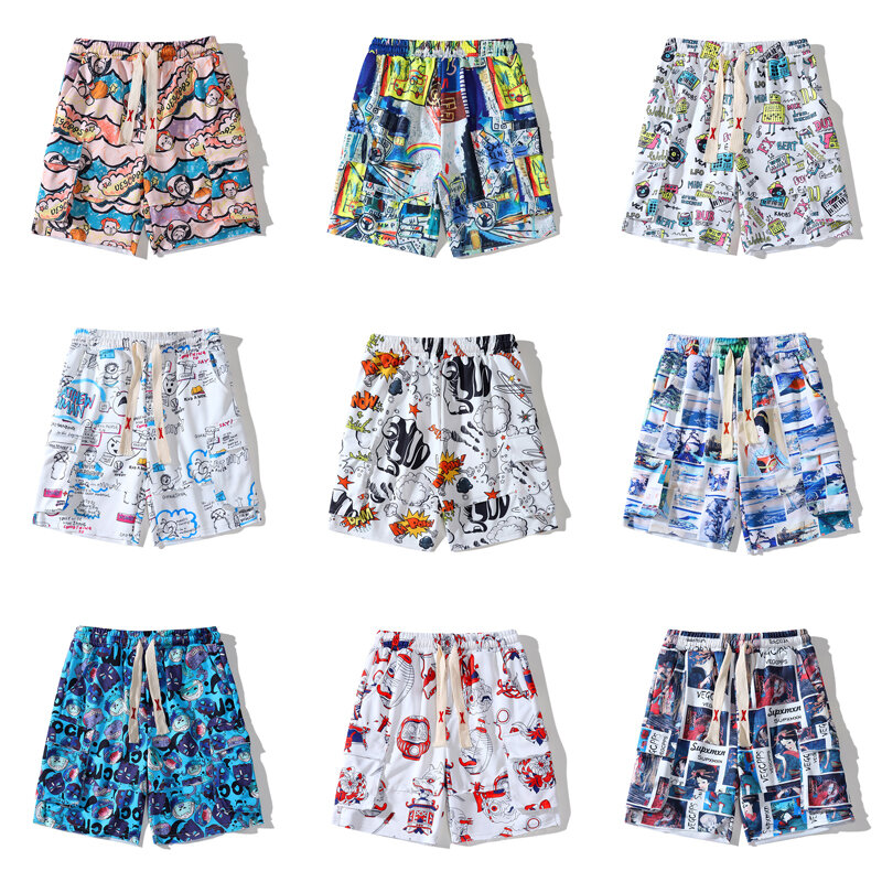 Multi-version Colorful Patterned Casual Shorts Hip Hop Graffiti Drawstring Pockets Crago Shortpant for Men Women Summer Pants