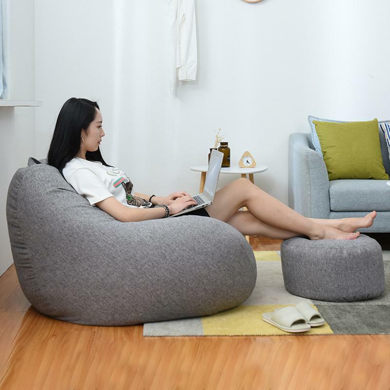 Grande pequeno preguiçoso sofá capa cadeiras sem enchimento pano de linho espreguiçadeira assento saco de feijão puff puff tatami sala estar beanbags