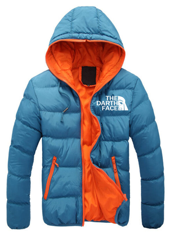 Obral musim dingin 2023 Hoodie THE DARTH Logo wajah cetakan jaket bulu angsa pria Logo dapat disesuaikan jaket warna polos pelindung dingin