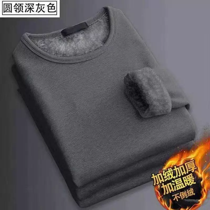 Camiseta de ropa interior cálida para hombre, Jersey largo sólido que combina con todo, manga gruesa de gran tamaño, parte superior de fondo masculina, terciopelo de invierno y otoño