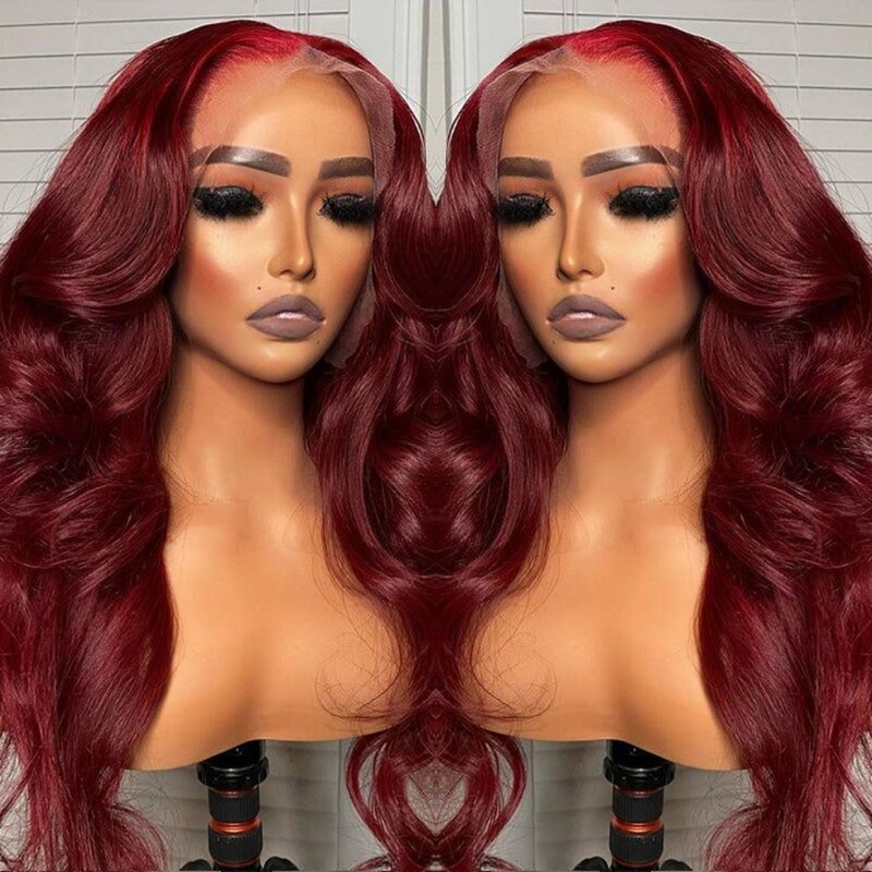 13x4 Body Wave 99J Burgundy Red Glueless Lace Front Human Hair Wigs For Women Brazilian Hair Lace Remy Wigs HD Lace Frontal Wigs