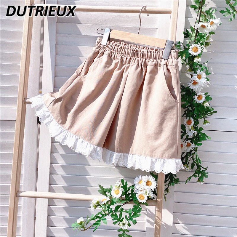 2024 New Summer Comfortable Cotton Linen Shorts Women Slim Fit Sweet Embroidered Ruffled A- Line Casual Sport Shorts for Girls
