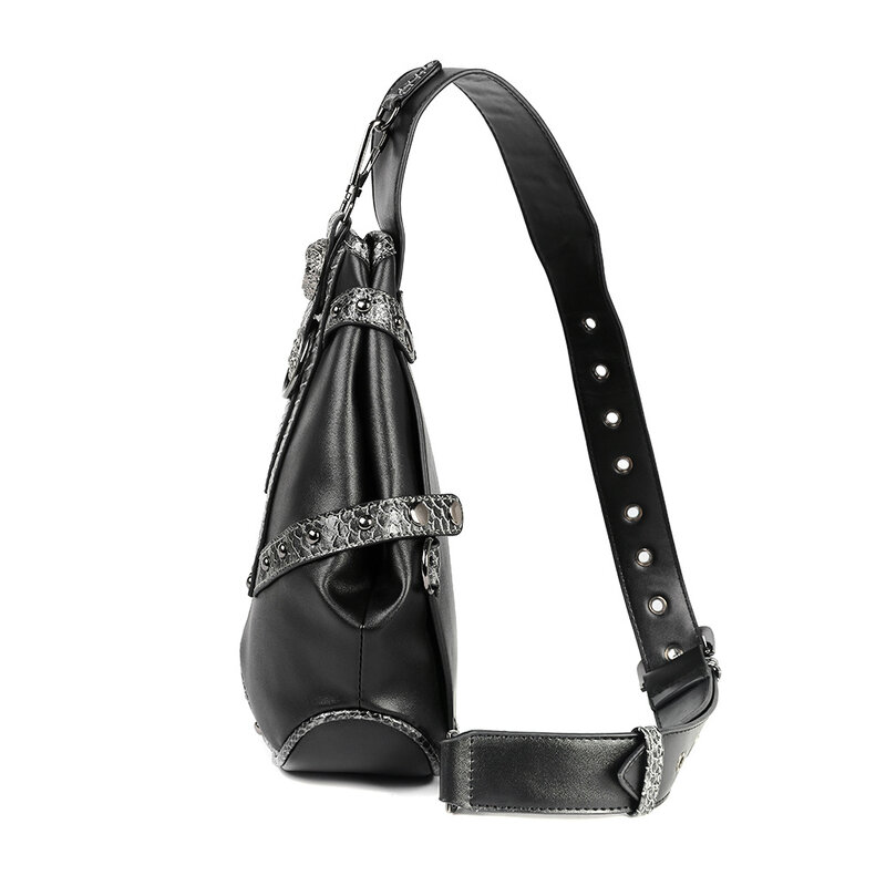 Женская сумка в стиле стимпанк, прошитая сумочка со змеиным узором, мессенджер на плечо, вместительный нагрудной мешок