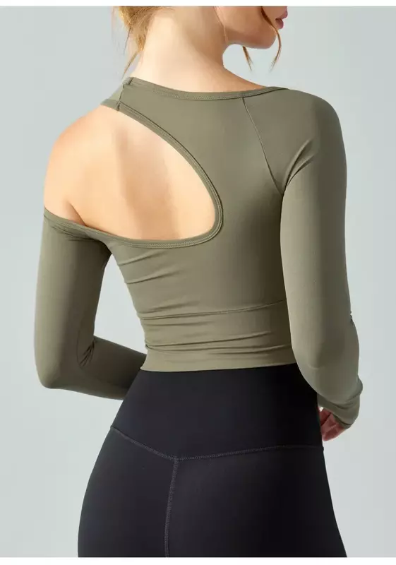 Yoga Clothes, Long-sleeved Women's Water Droplets, Semi-fixed Cups, Tight-fitting, Beautiful Back Sports and Fitness Tops.