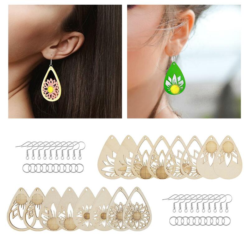182x Unfinished Wooden Earrings Teardrop Pendants Earring Making Supplies for DIY Craft Jewelry Making