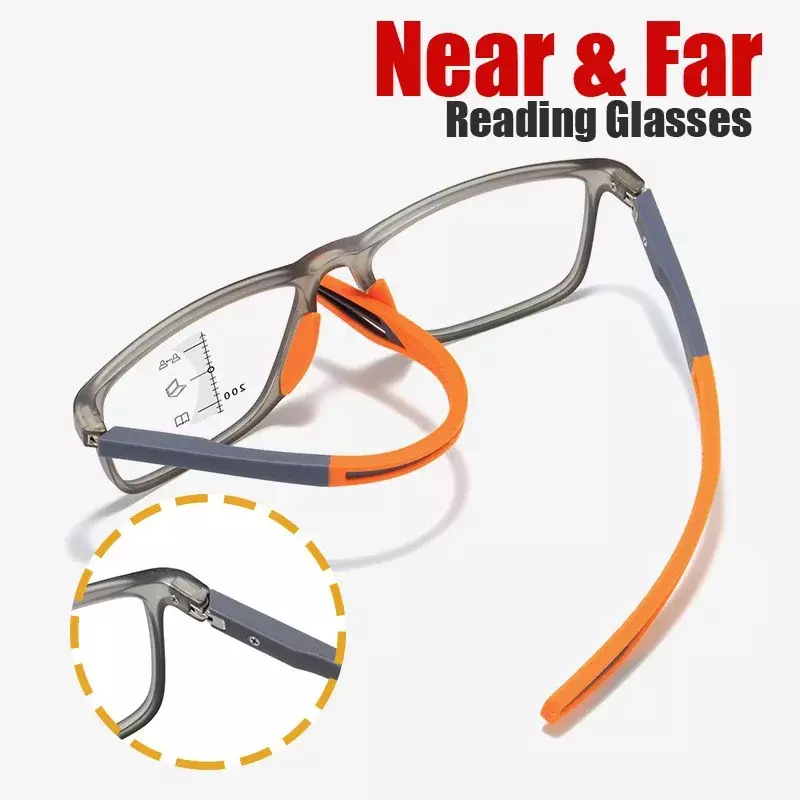 Óculos de leitura multifocais com luz anti-azul TR90 para homens e mulheres, óculos esportivos ultraleves, óculos Farsight, perto e longe, progressivos