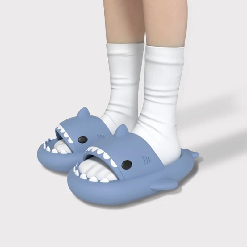 Klapki damskie rekin dla dorosłych dzieci do łazienki antypoślizgowe EVA pantofle męskie na zewnątrz plażowe zjeżdżalnie dla par gruba podeszwa sandały