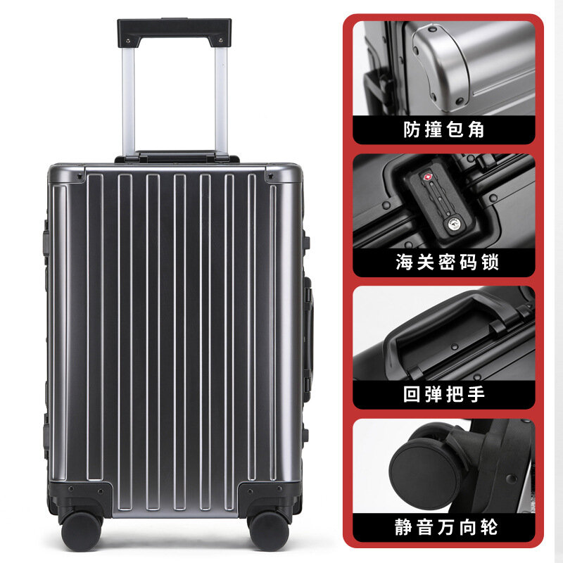 Valise à roulettes tout en aluminium pour hommes et femmes, bagages de grande taille, valises de voyage avec roues, enregistrement universel, livraison gratuite