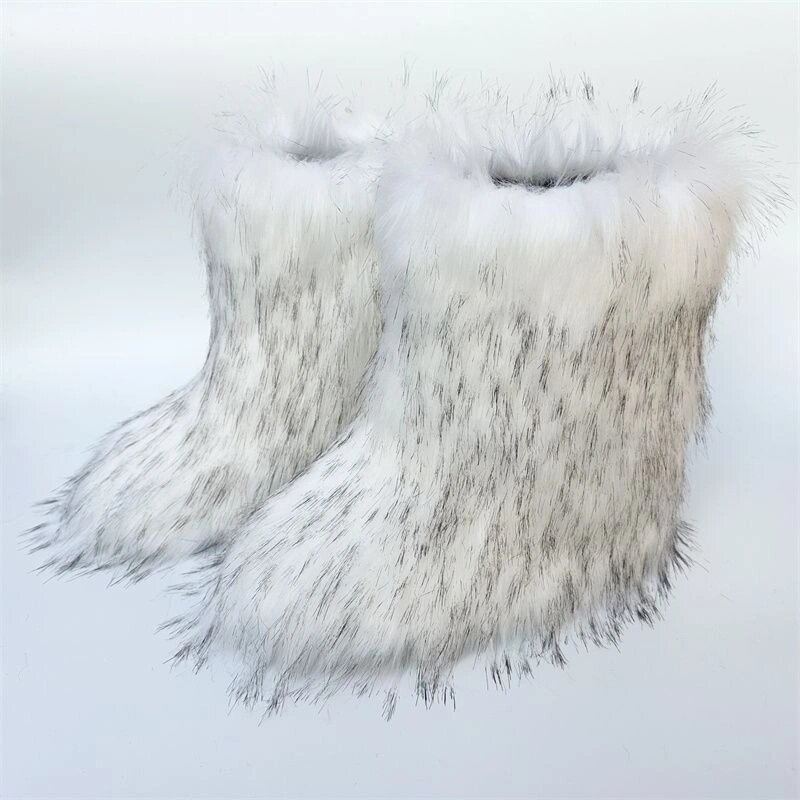 ботинки женские зимние Женские зимние сапоги для снежной погоды, роскошные уличные модные сапоги из искусственного лисьего меха, плюшевые теплые сапоги на платформе, сапоги большого размера 43