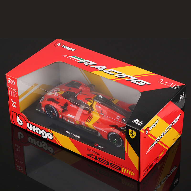 Bburago-coche de carreras Ferrari 499P 24h LE MANS, vehículo fundido a presión, colección de regalos, 1:18