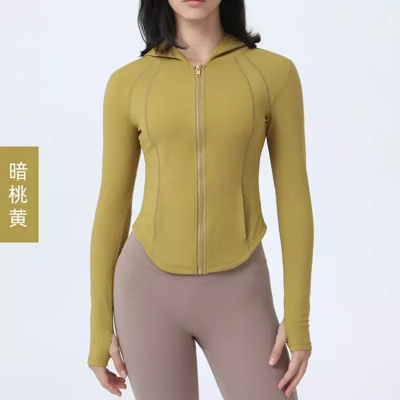 Women's Autumn and Winter New Warm Plus Velvet Yoga Clothes Jacket Zipper Sports Coat Slim Slim Long-sleeved Fitness Clothes.